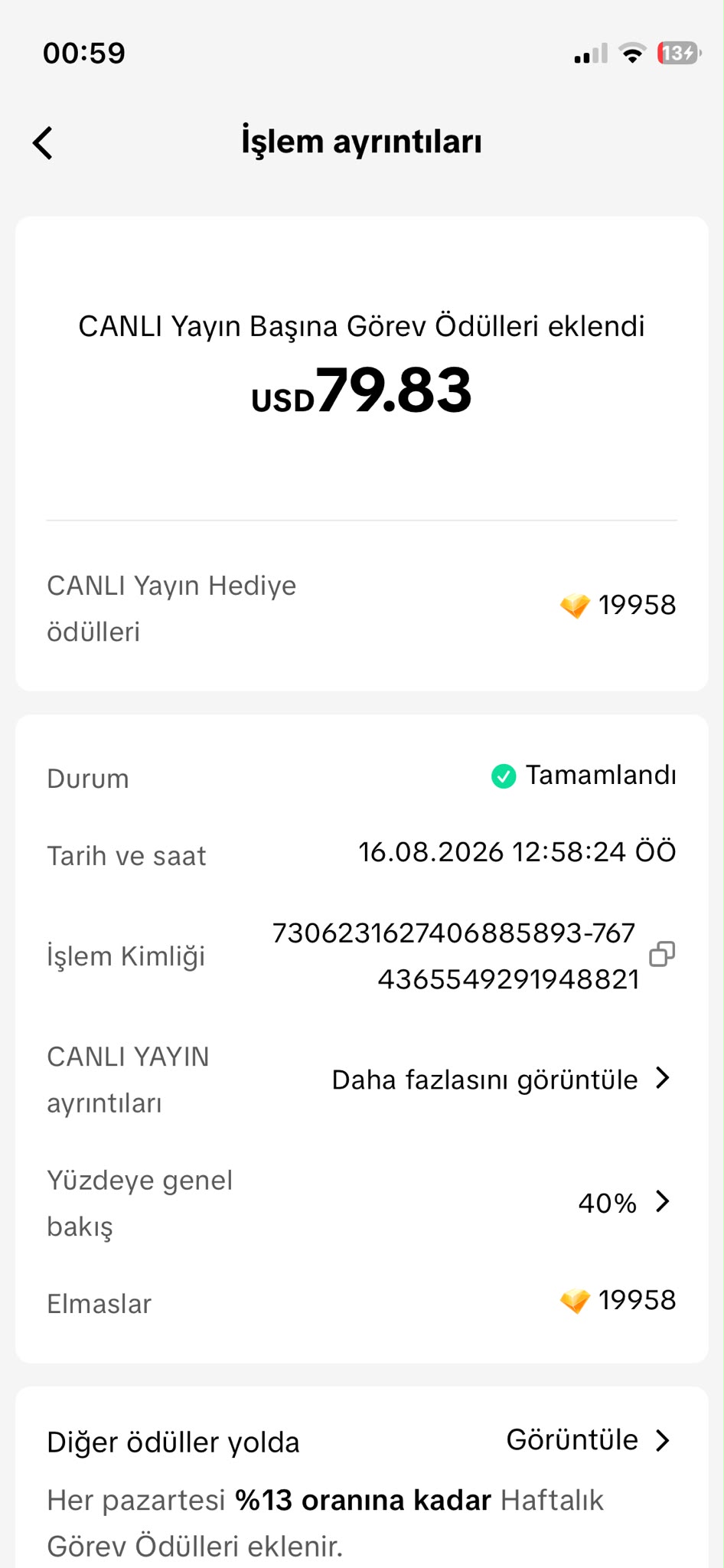 Yayın kazanç ekranı